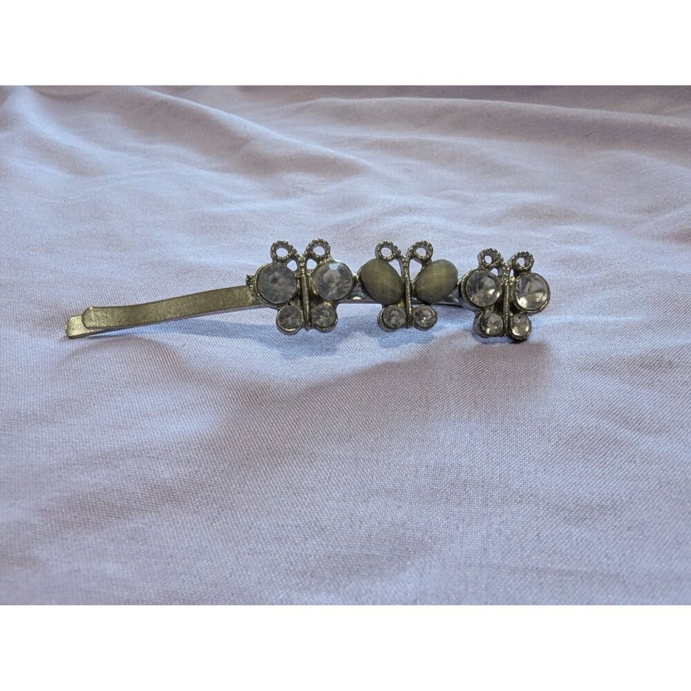 Vintage Butterfly Hair Bobby Pin Clip Rhinestone Accents Metal Womens Accessory